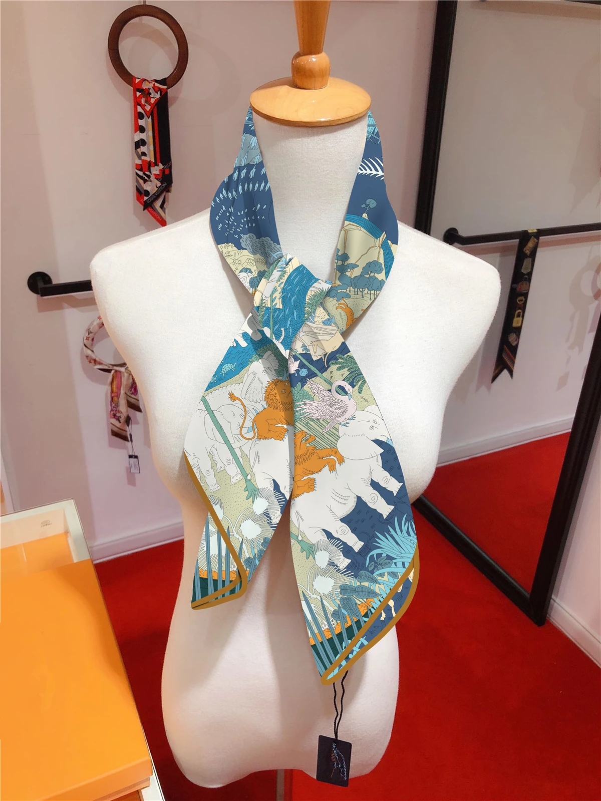 New Design Elephant Horse Twill Silk Scarf Shawl Brand Square Scarf Women Hijab Luxury Bandana Foulard Neckerchief Head Scarves