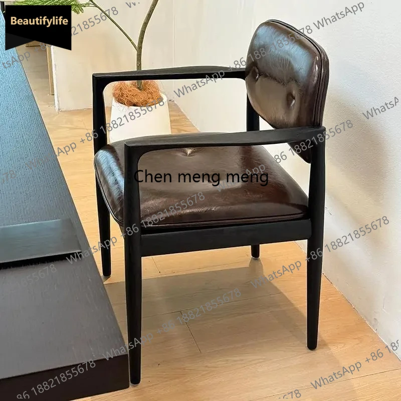 B567 Italian minimalist ash wood solid wood book chair high-grade oil wax leather minimalist office chair