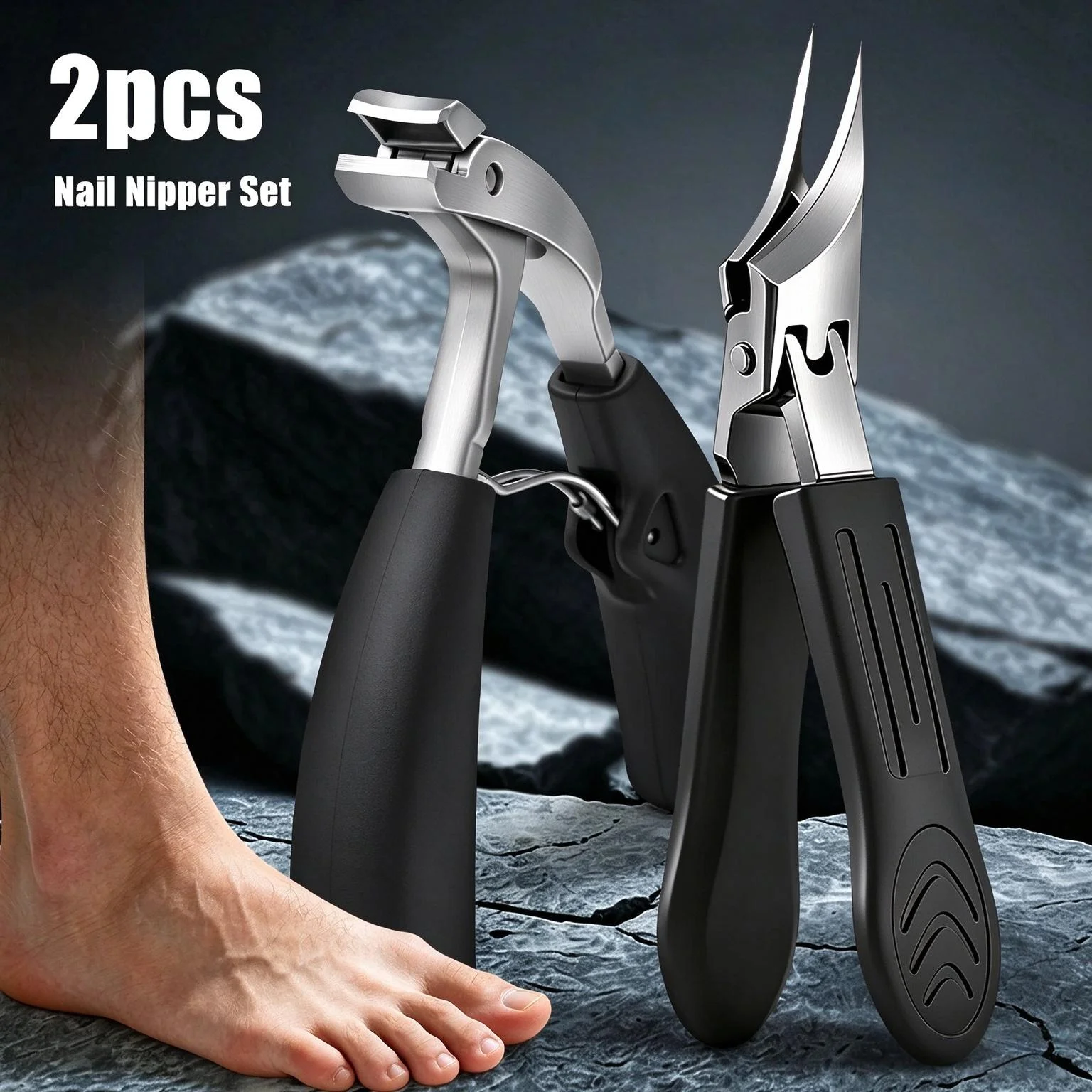 NEW 2Pcs Stainless Steel Nail Clipper Set—Specially For Thick And Hard Nails, Splash-Proof, Durable And Fine Nail Care Tool
