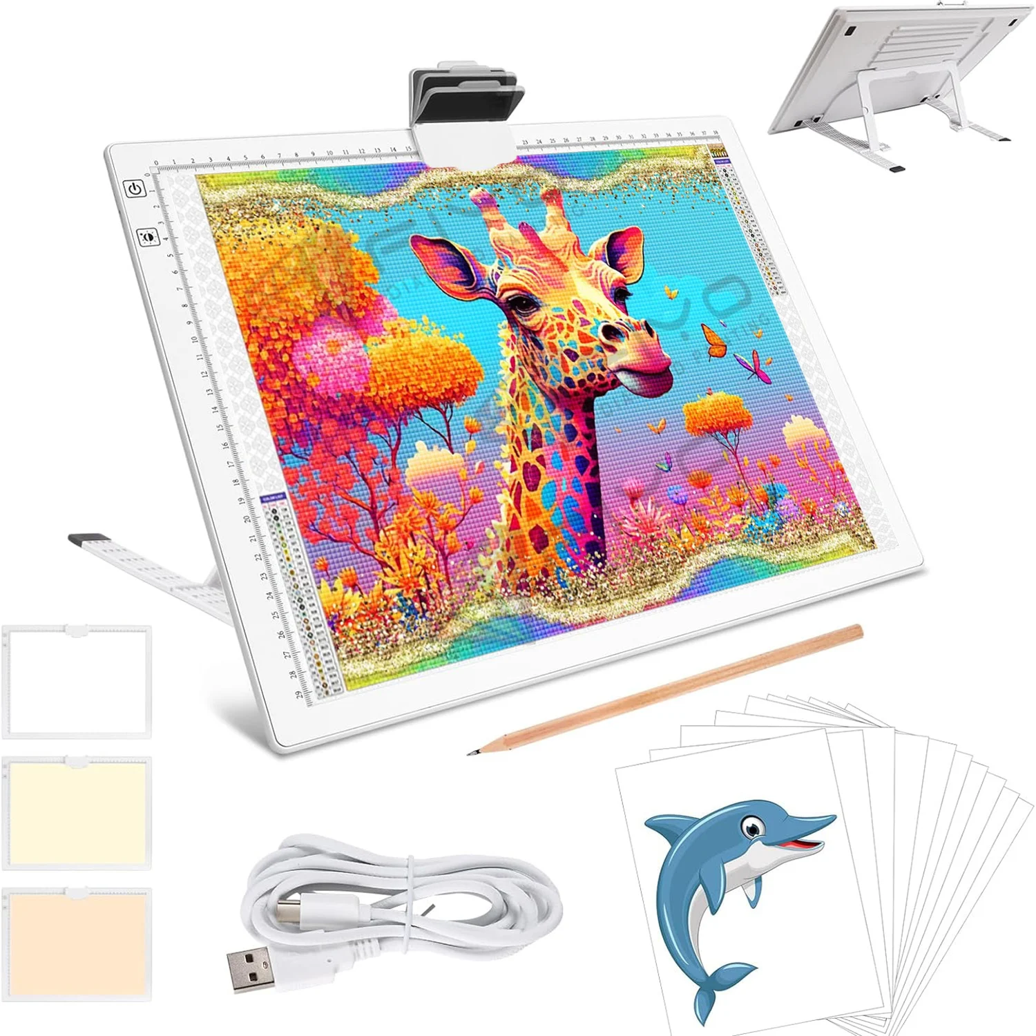 A3 diamond picture light box, with stand and top fixed shelf, can be 6 or infinite dimming, three color temperature adjustable