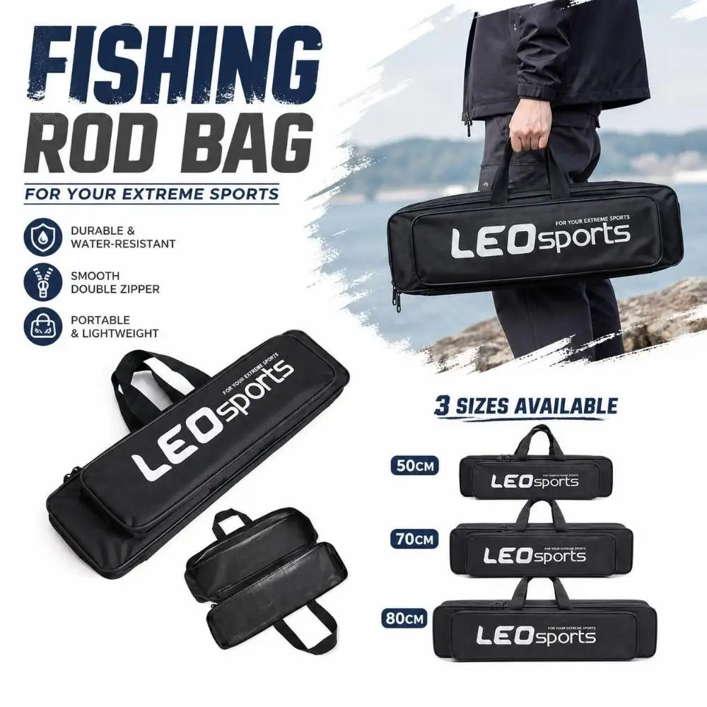 50/70/80cm Fishing Rod Bag Zipper Closure Carry Handles Fishing Tackle Bag Larger Capacity Black Fishing Tackle Storage Bag