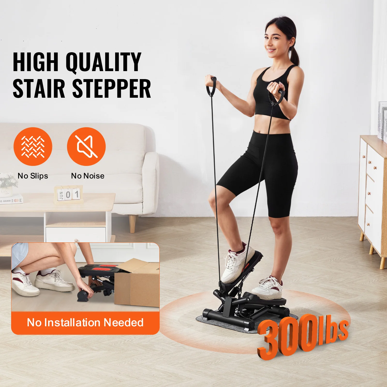 SucceBuy Stair Stepper for Exercise at Home Hydraulic Fitness Twist Stepper with Resistance Bands LCD Monitor 330LBS Capacity