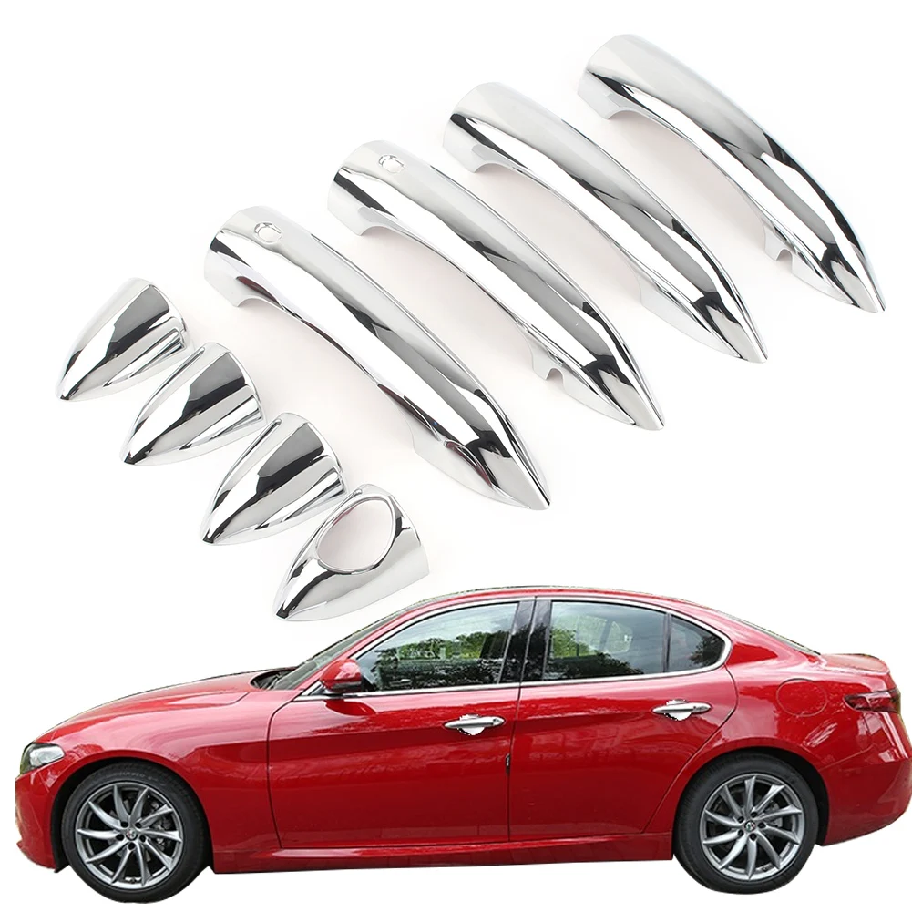 8PCS Bright Car Exterior Door Handle Cover Trim Refit Styling For 2017 2018 2019 2020 Alfa Romeo Giulia Stelvio Car Accessory