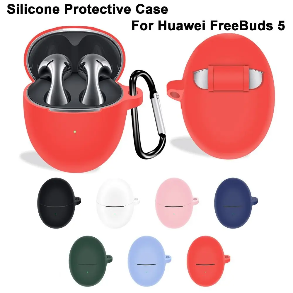 Soft Silicone Protector Case Cover With Hook For Huawei FreeBuds 5 Solid Color Headphone Protective Shell Headphone Accessories