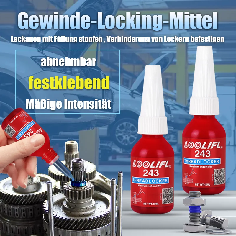 

Анаэробный фиксатор резьбы 243 синий, средней прочности, съемный, для гаек и винтов, предотвращающий ослабление и скольжение, герметик для резьбы