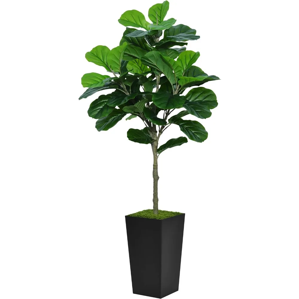 Fiddle Leaf Fig Tree Artificial 5FT - Faux Fiddle Leaf Fig Plant with Black Tall Planter - Fake Ficus Lyrata Floor Plant in Pot