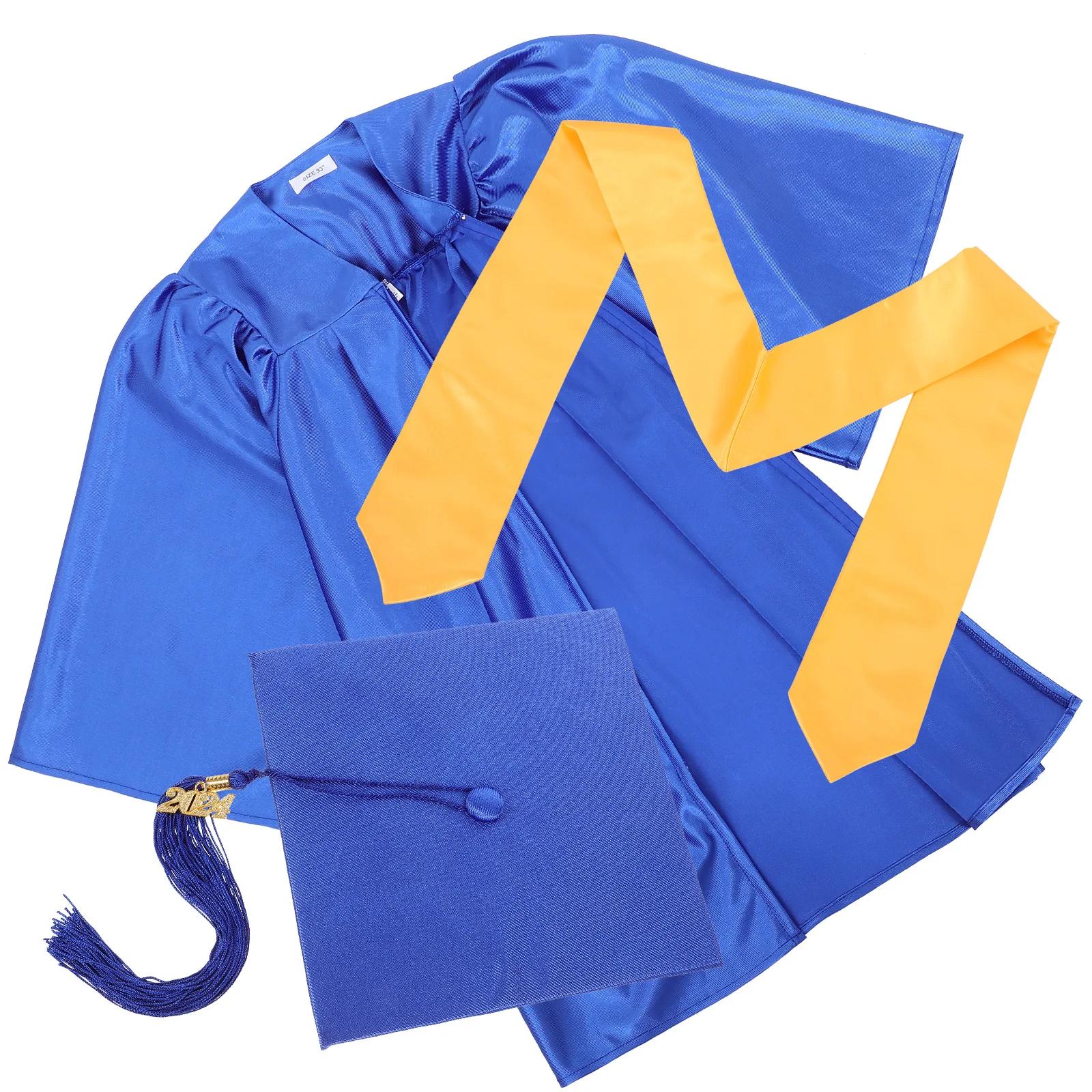 

Kids Graduation Gown Cap Set Blue 33 Polyester Smooth Surface Concealed Zipper Durable Pleating 2024 Pendant Ideal Elementary
