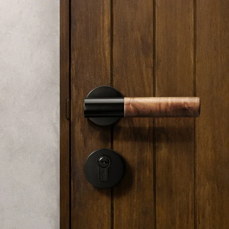 

Modern door lock, black walnut door handle, indoor bedroom door lock set, simple solid wood door lock