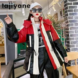 Tajeyane-Chaqueta de piel de oveja auténtica para mujer, abrigo de plumón de pato blanco, Parkas con capucha, Abrigos de Color de contraste, TN1190, invierno, 2020