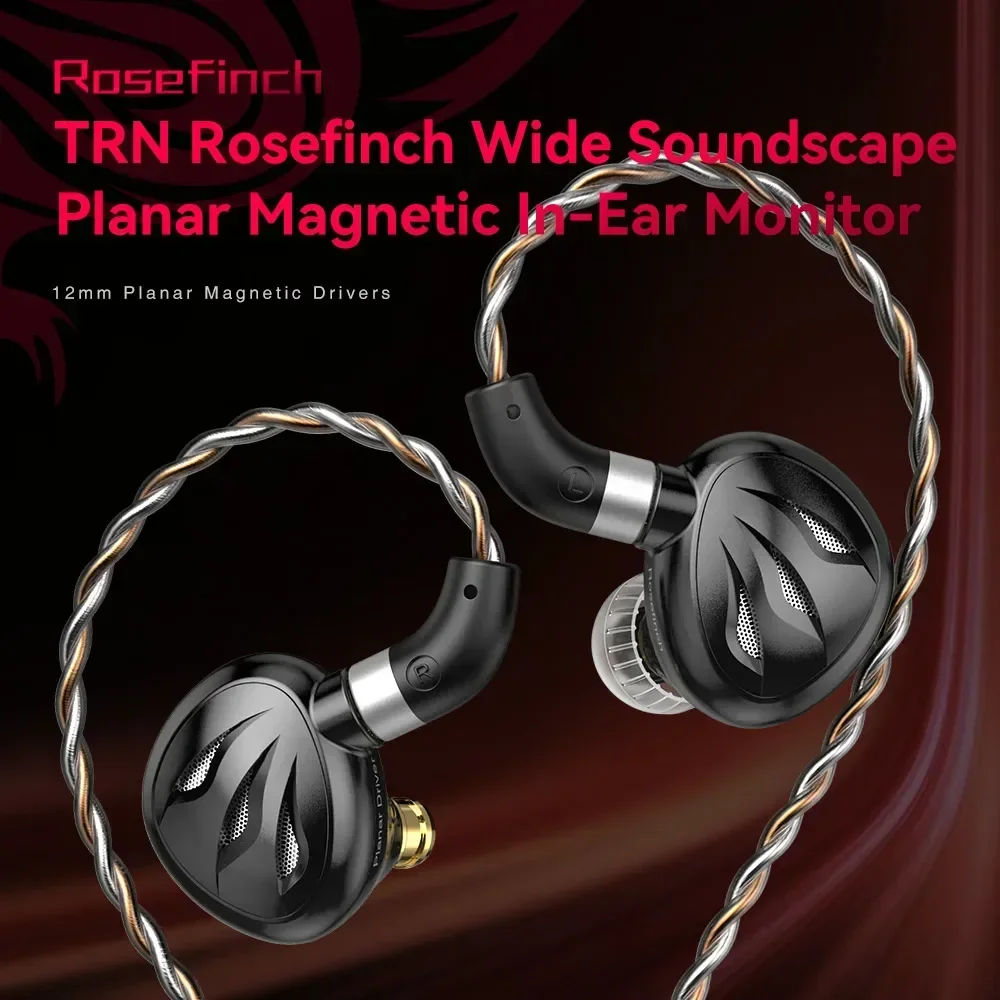 TRN Rosefinch In-ear HiFi Earphones 12mm Planar Driver Wired IEMs Earphone Running Noise Reduction Bass Metal Monitors Headphone