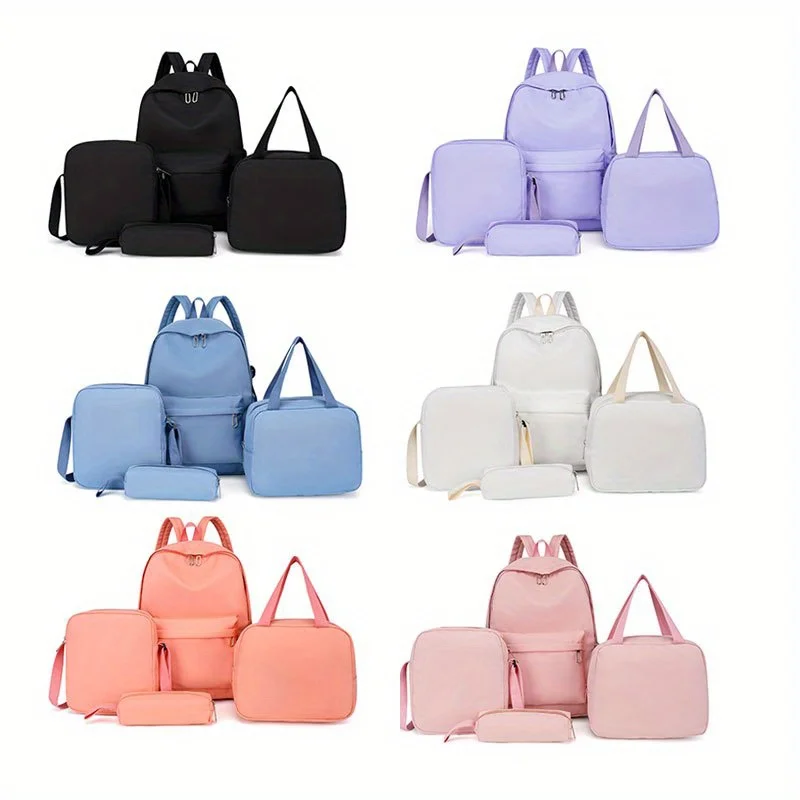 4 pezzi bagset zaino da donna in Nylon di alta qualità zaino da viaggio femminile zaini zainetto per ragazze Bookbag in tinta unita nuovo zaino