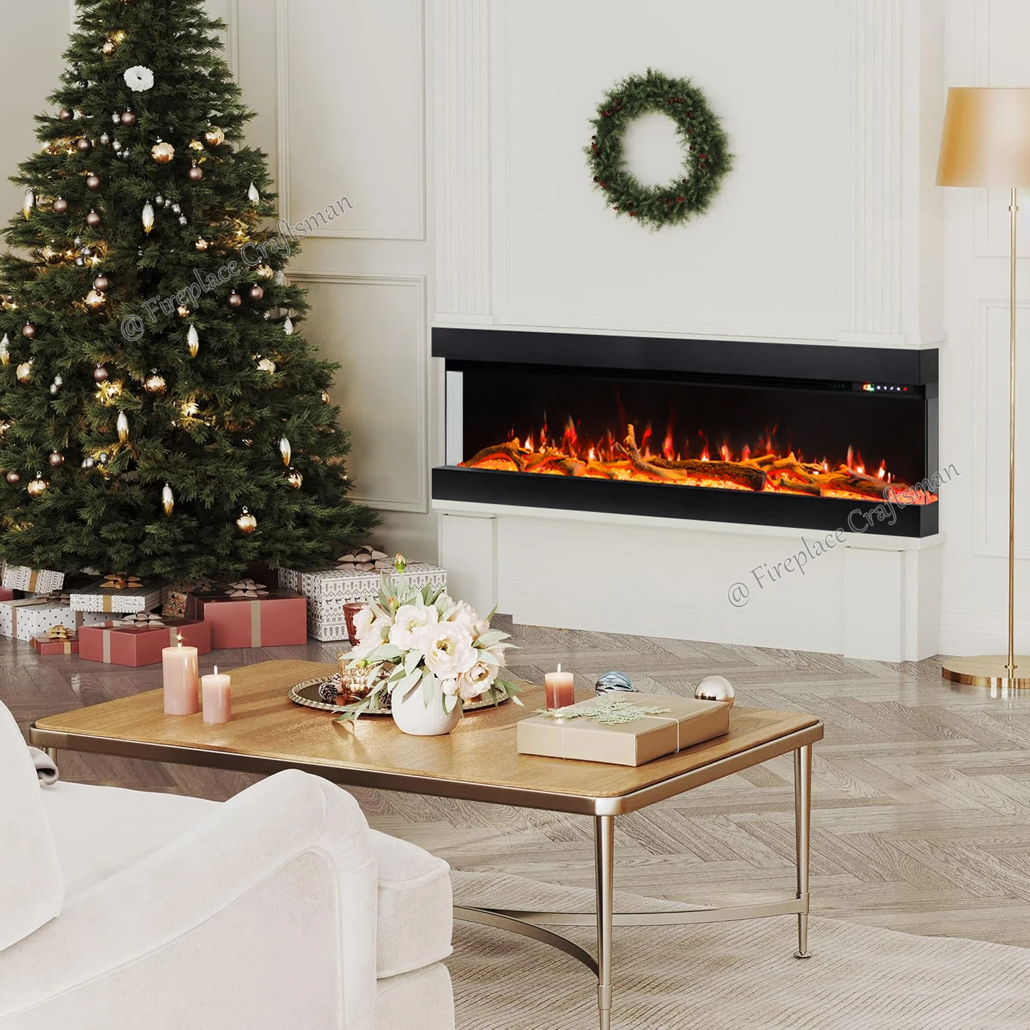 

ZJZ Media Wall Holographic 3-Sided Glass Linear Digital Kamin Fireplace Electric Wall Mounted Decorative LED Fireplace