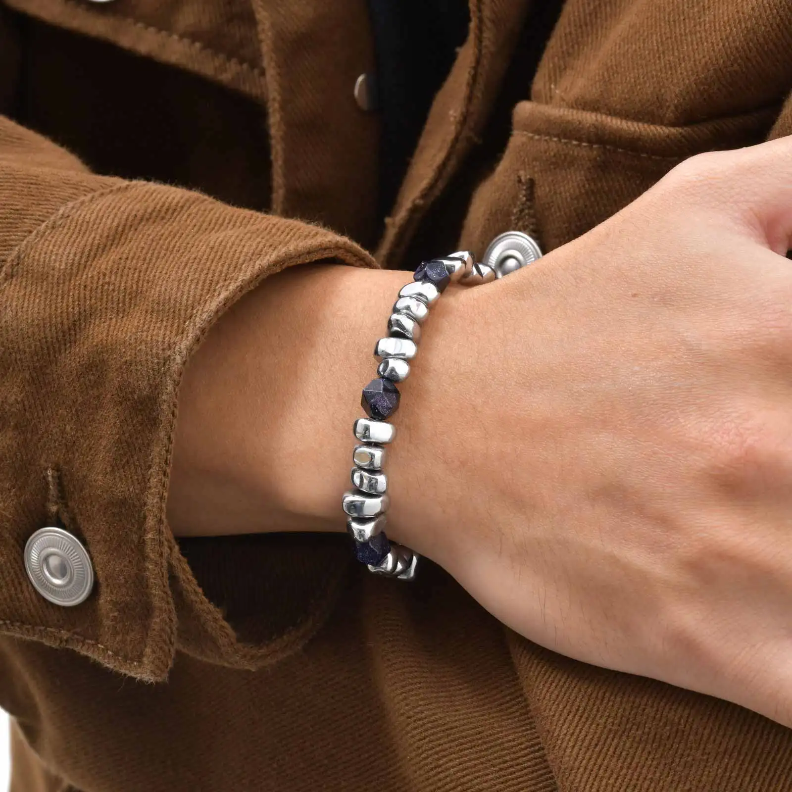 Vnox Men's Stainless Steel Bracelets, Adjustable Beaded Bracelet Energy Luck Birthday Annivesary Jewelry Gift for Husband Father