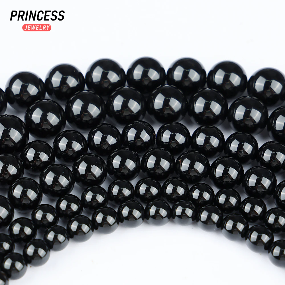 A+ Natural Black Agate 6 8 10 12mm Loose Onyx Beads for Jewelry Making Bracelet Wholesale Crystal Stone Beads DIY Accessories