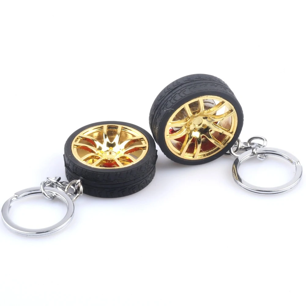 Car Wheel Hub Rubber Keychain Nos/Turbo Keychain Key Ring Metal with Aluminum Brake Discs Keyfob