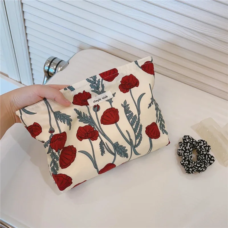 Pochette florale vintage romantique de grande capacité pour femme, sac de rangement cosmétique, trousse de maquillage, trousse de toilette et de lavage, 03/Evalupowds