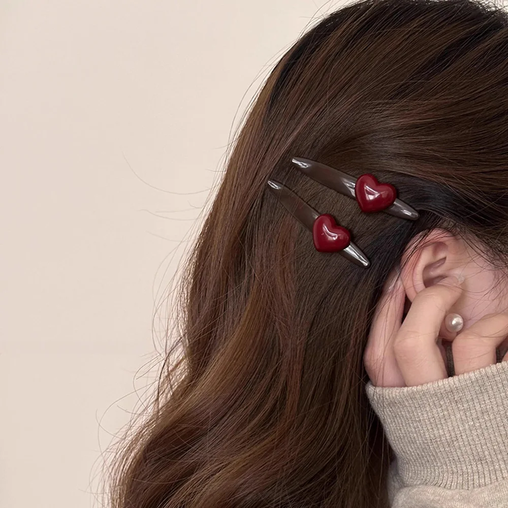 Chocolate red love hairpin edge clip French retro high-end sense one-word clip versatile hair accessories