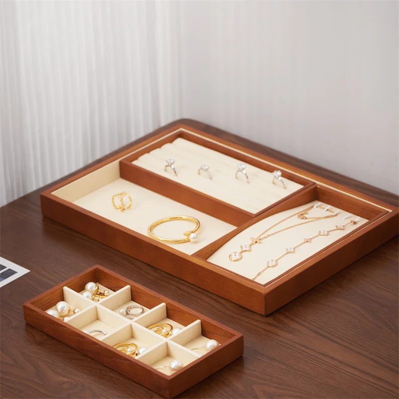 Oirlv Wooden Jewelry Organizer Stand Ring Earrings Necklace Pendant Storage Tray Jewelry Display Holder Diamond Storage Tray