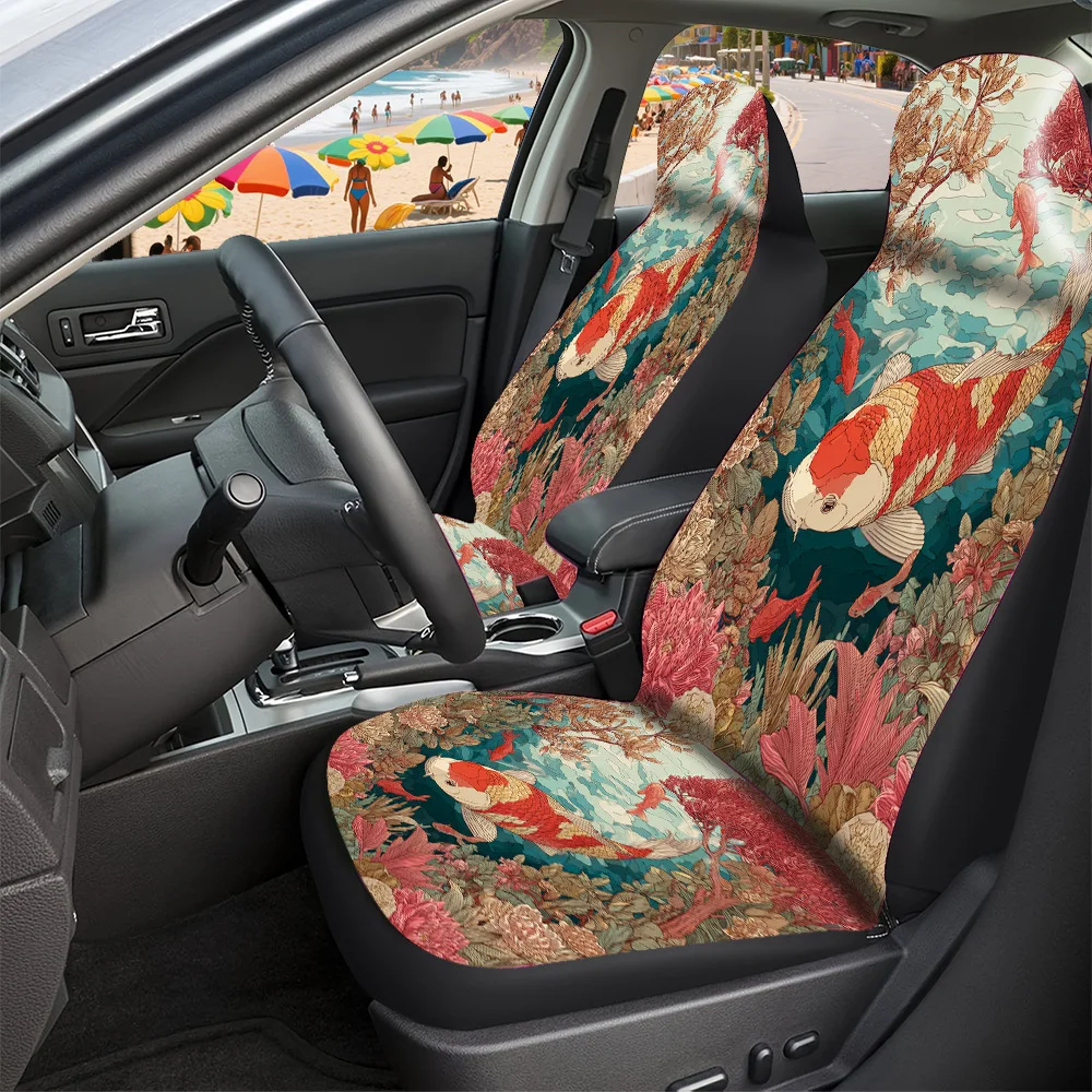 2-5 Seat Set Car Seat Covers Premium Heavy-Duty Fit Truck SUV Off-road Car Compatible Vibrant Koi Flowers Pattern Seasonal Hall