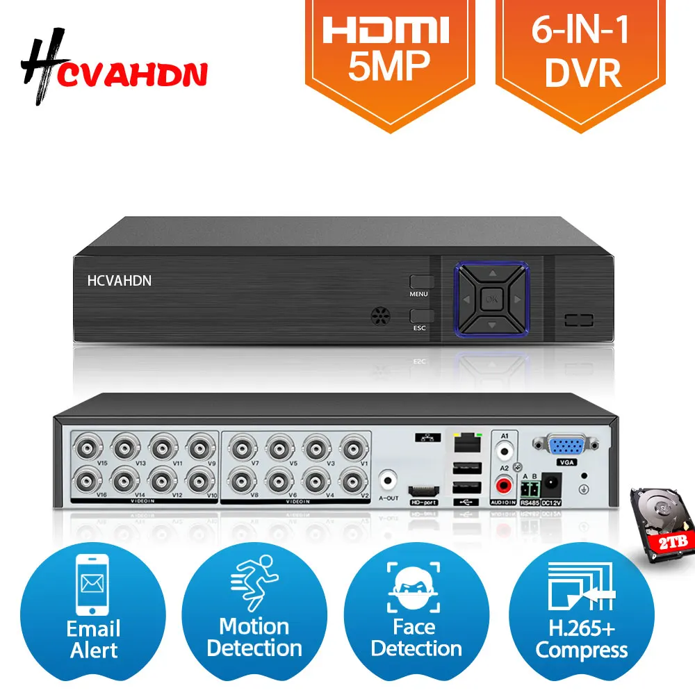 

16 каналов 5 Мп AHD DVR NVR гибридный видеорегистратор для 5 Мп 4 МП 1080P TVI CVI CVBS AHD IP CCTV DVR система безопасности комплект 8ch