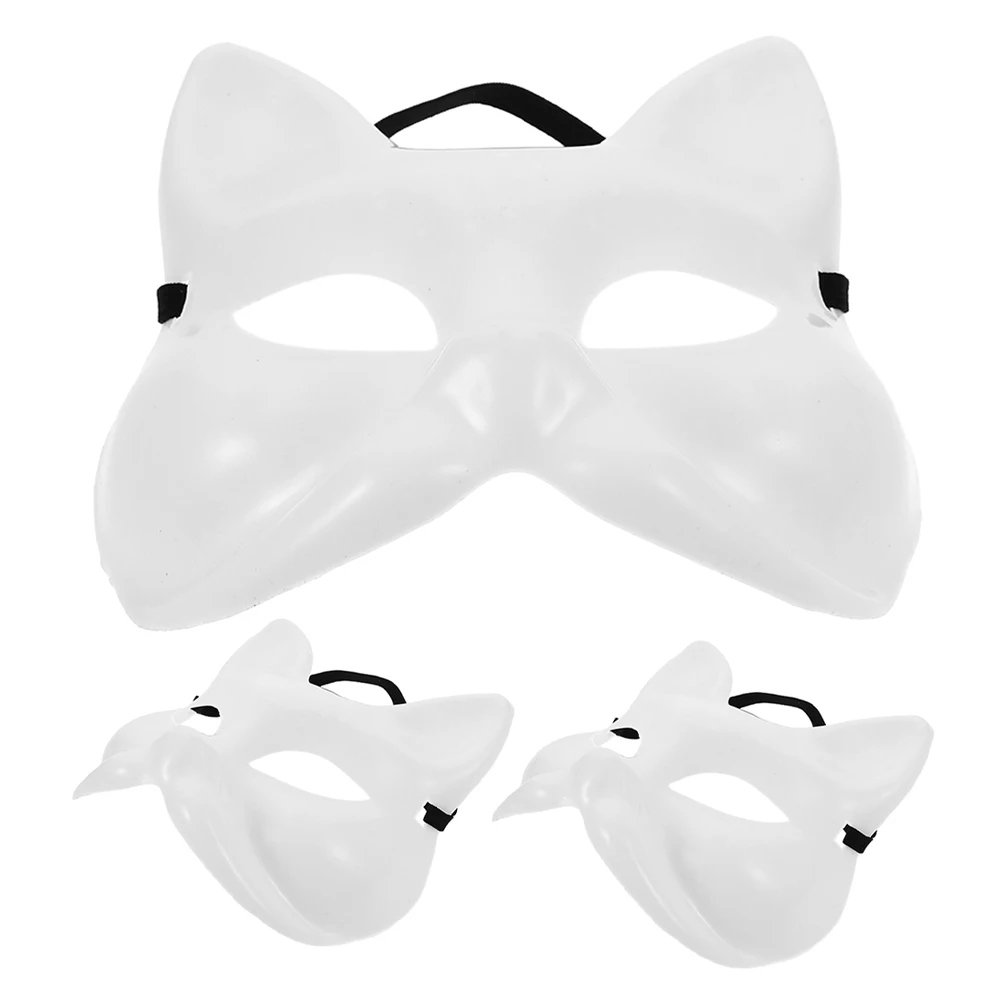 3pcs Fox White Blank Plastic Mask Set For Halloween Cosplay Masquerade Parties Diy Paintable Artistic Face Masks Lightweight