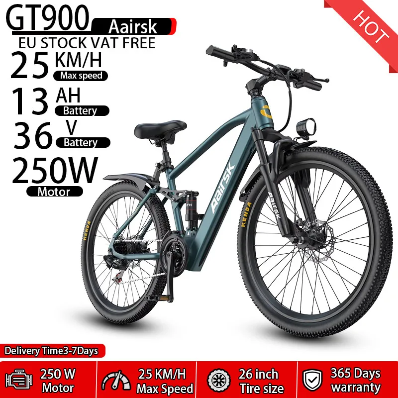Bicicleta Eléctrica Aairsk GT900 con Motor de 250W, Batería de Litio de 36V 13Ah, Velocidad Máxima ​ ​ Bicicleta Eléctrica para Adultos con