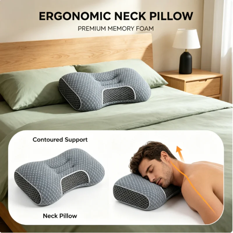 2 Stück Verstellbare Orthopädische Nackenkissen Ergonomisch für Seiten-, Rücken- und Bauchschläfer Ganzjährig Schmerzlindernd