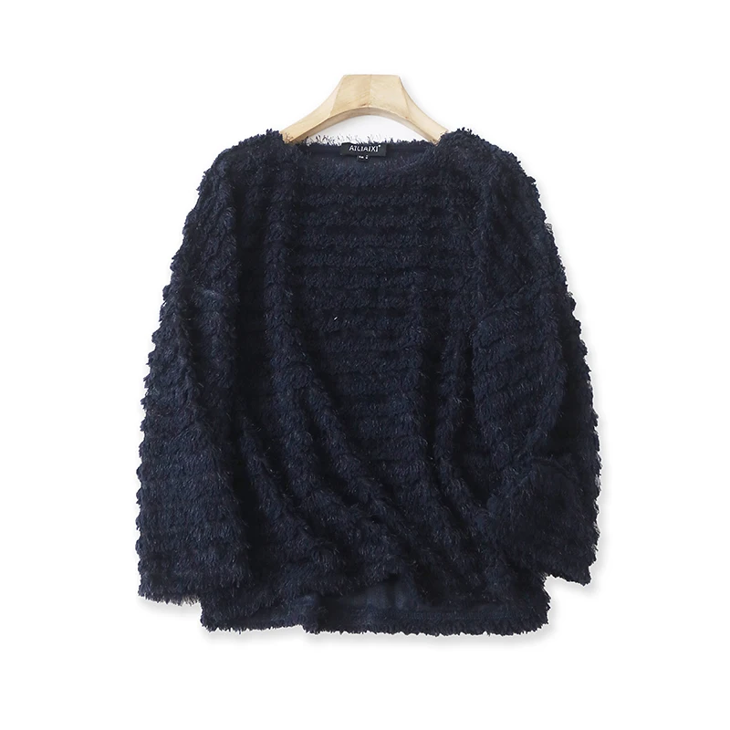 

Autumn New Sle U32 Women's Faionable Loose Long Sve round Ne Pure Color Plu Top Sweet Sle Polyester Blend