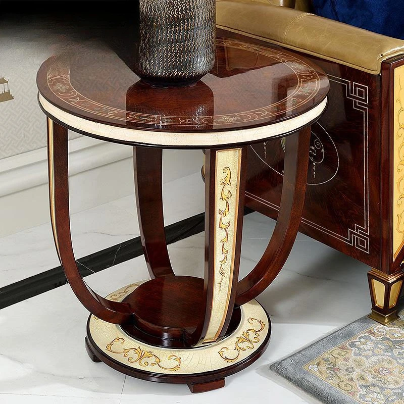 British neoclassical rounded corner villa mansion light luxury mahogany core wood sofa edge