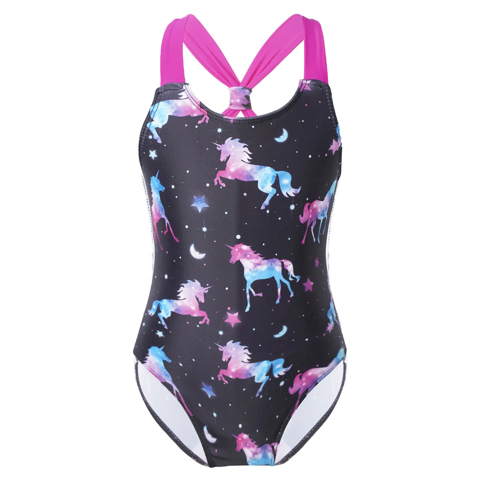 

Children's Swimsuit Jumpsuit Girls Sleeveless One-Piece Stylish Horse and Stars Pattern Printing Swimwear for Summer Vacation