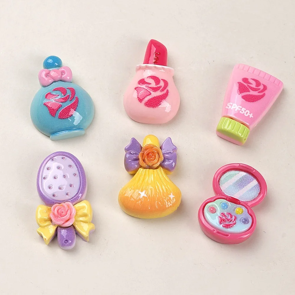 10pcs Cute Cartoon Kawaii Cosmetics Makeup Charm Flat Back Resin DIY Scrapbooking Cabochons Embellishment Decoration Accessories