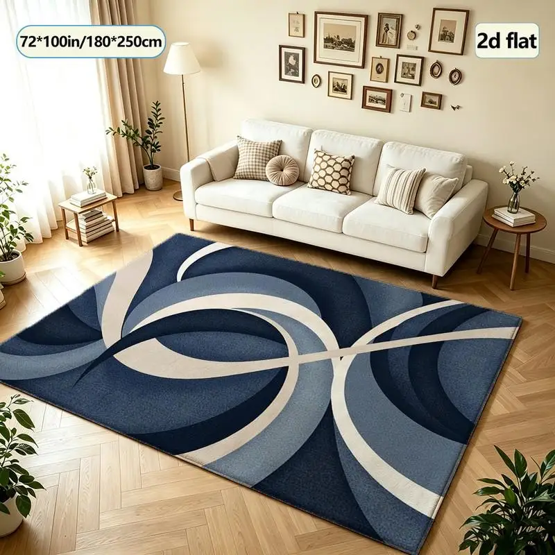 Modern Navy Blue Swirl Abstract Pattern Carpet Washable Rug Non-Slip Indoor Living Room Home Bedroom Floor Decorative Carpet