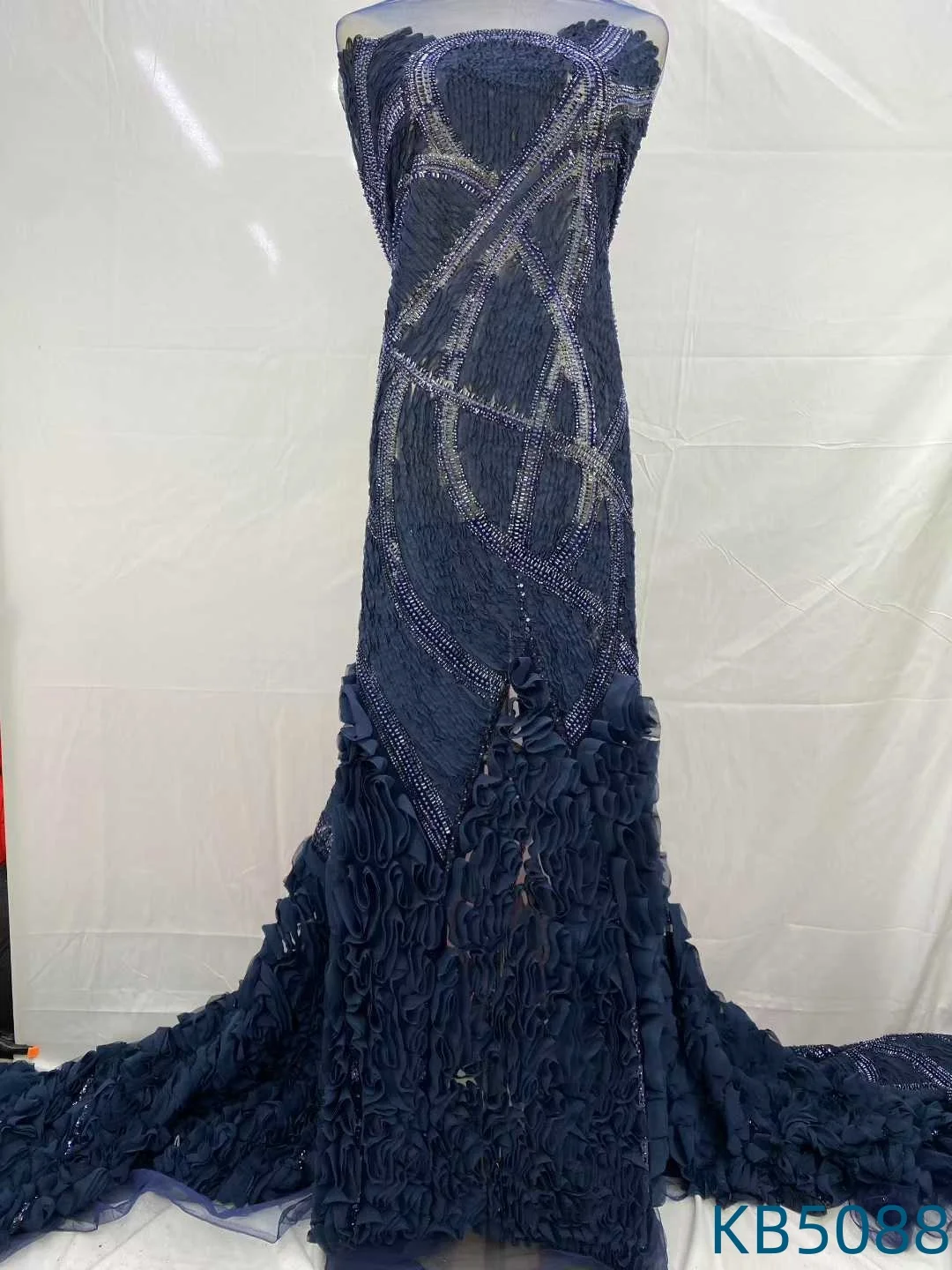 African Beaded Pearls Lace Fabric Embroidery French Sequins Lace Fabric Nigerian Tulle Laces Sequence Lace For Sewing KB5088