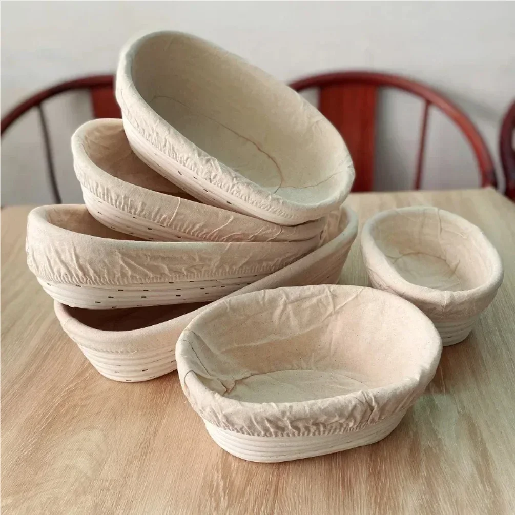 

Natural Rattan Kitchen Storage Basket Fermentation Wicker Baskets Dough Bread Organization with Cloth Cover Bakeware Accessories