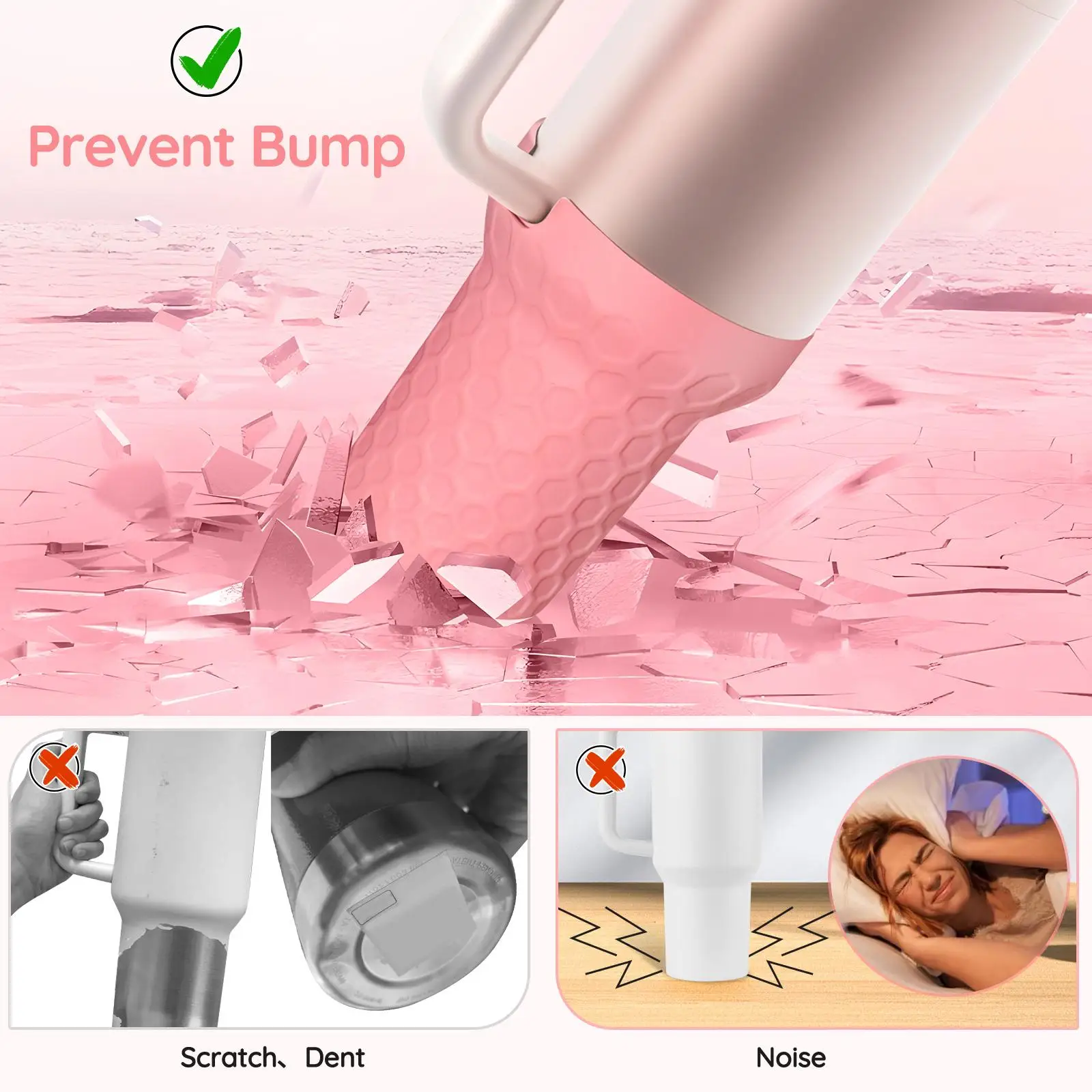 Durable Silicone Bottle Boot Pink Cup Bottom Protector Honeycomb Water Bottle Sleeve Anti Scratch Cover for Travel Backpacking