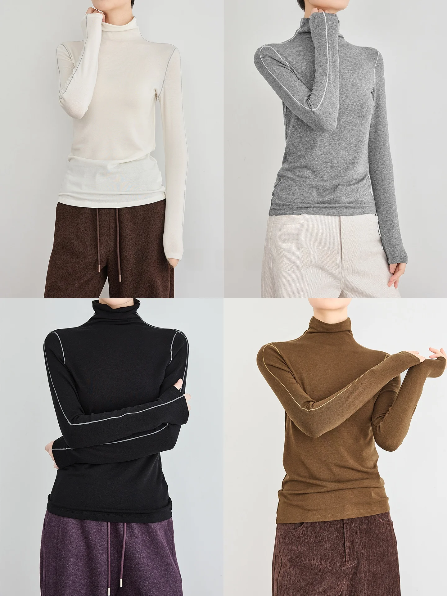 

Falin Women's Slim Fit Wool Blend Base irt f High Collar Fce Lined Long Sve Knitwear Soft Korean Sle