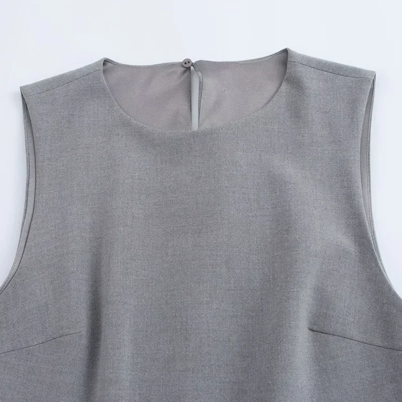 TRAF-Vestidos cortos plisados grises para mujer, minivestidos elegantes de fiesta, moda informal, sin mangas, con cremallera lateral, Otoño, 2024