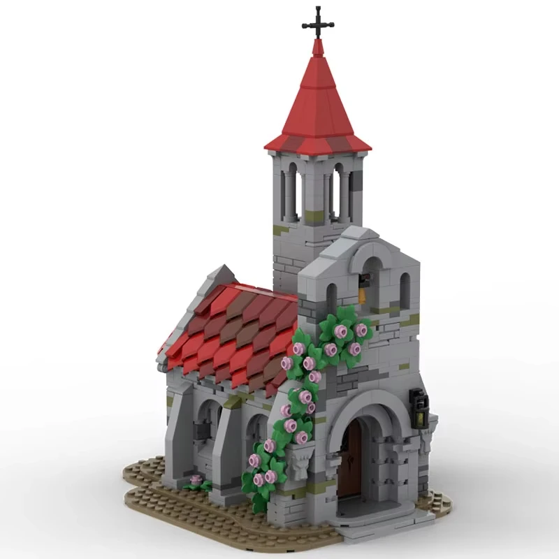 1310-delige MOC Middeleeuws Kasteel Architectuur Landelijke Kerk Model DIY Bouwblok Speelgoed - Kinderverjaardagscadeau