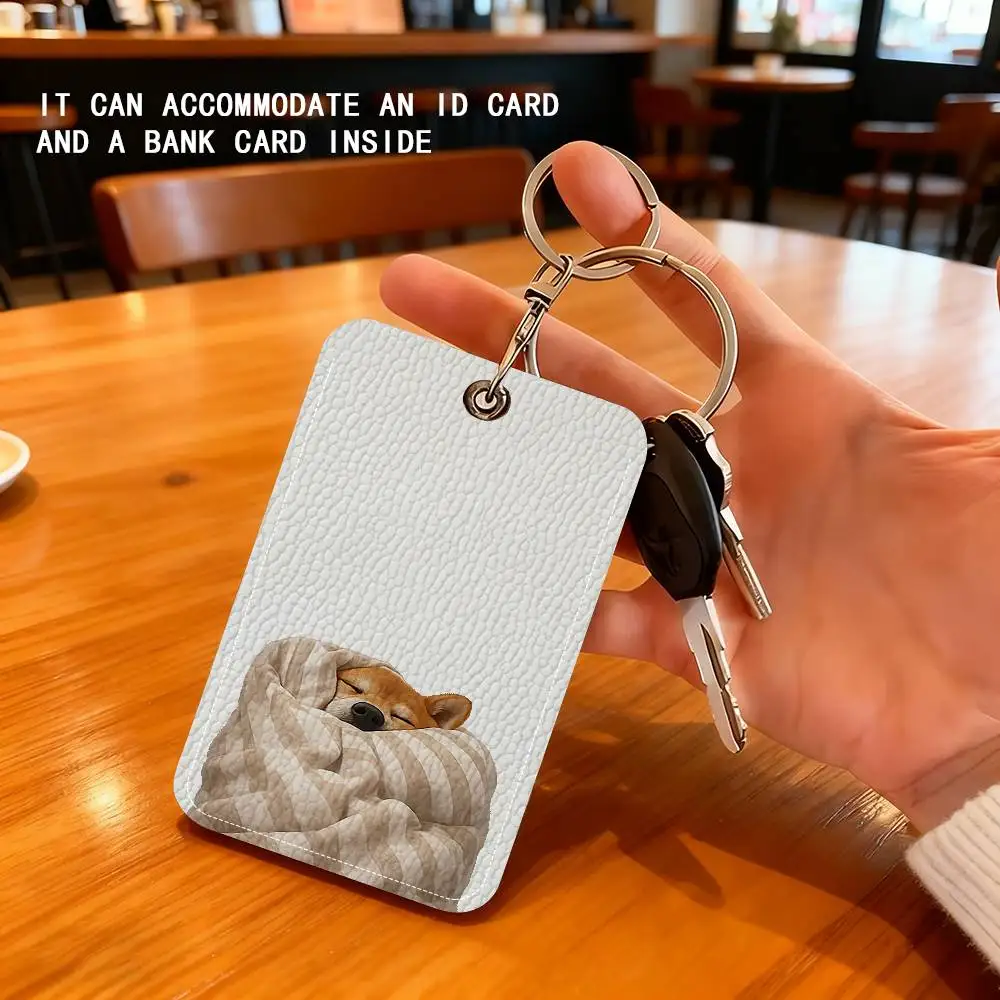 Sleeping Dog Sign Rectangle Keychain Card Holder, Badge Credit Card Holder, Student ID Card Holder, Bus Cards Cover