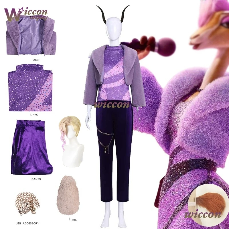 Kinder Gazelie Pop Star Zoot 0pia 2 Cosplay Halloween Cosplay Erwachsene Kostüm Horn 2025, neue Film-Outfits, lila Mantel, ZOO-Kleidung, Schwanz