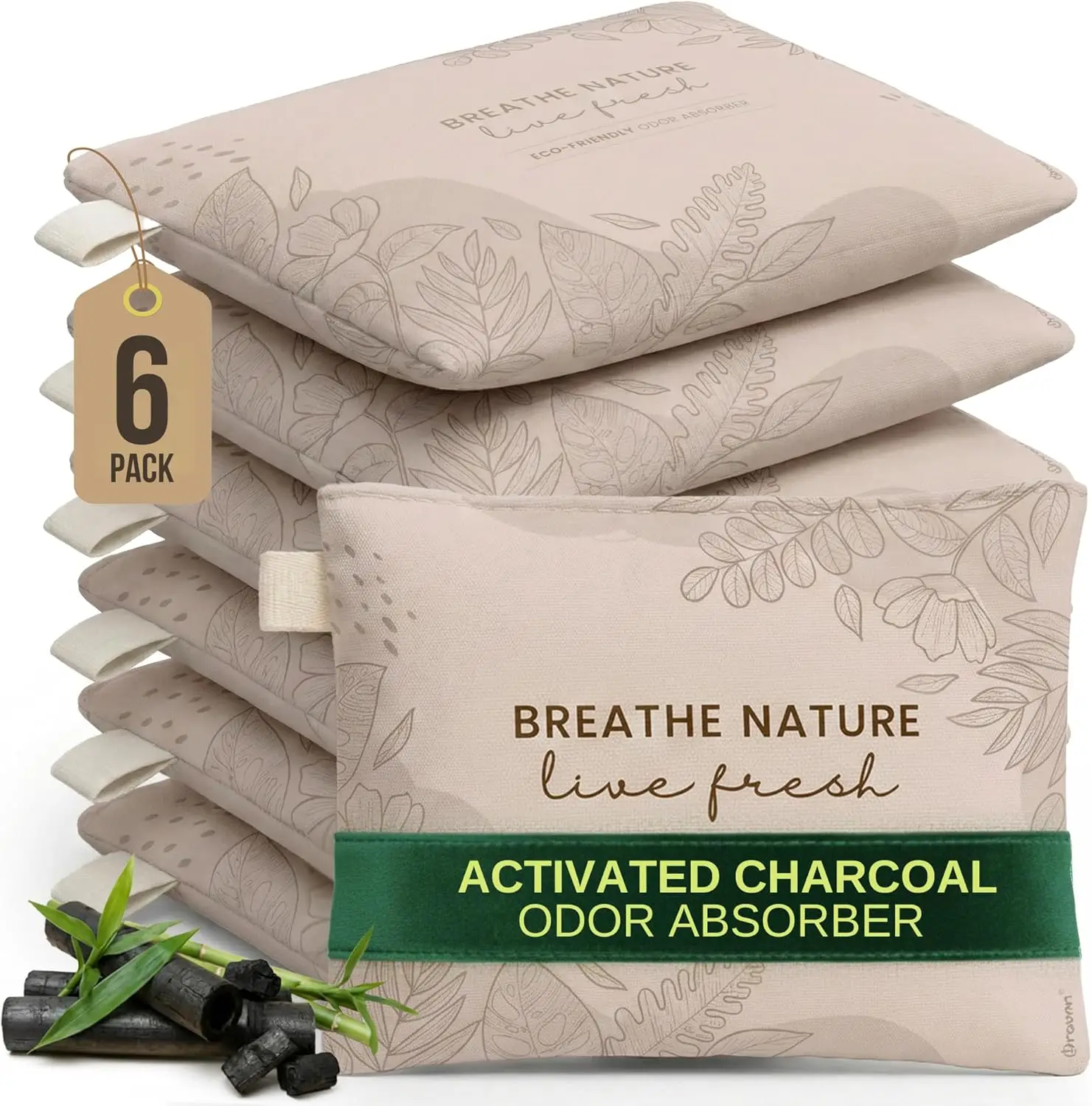 

Активированные мешочки с бамбуковым углем для удаления сильных запахов (6 шт.) - Очиститель воздуха и дезодоратор для шкафов - Устранитель запахов в автомобиле