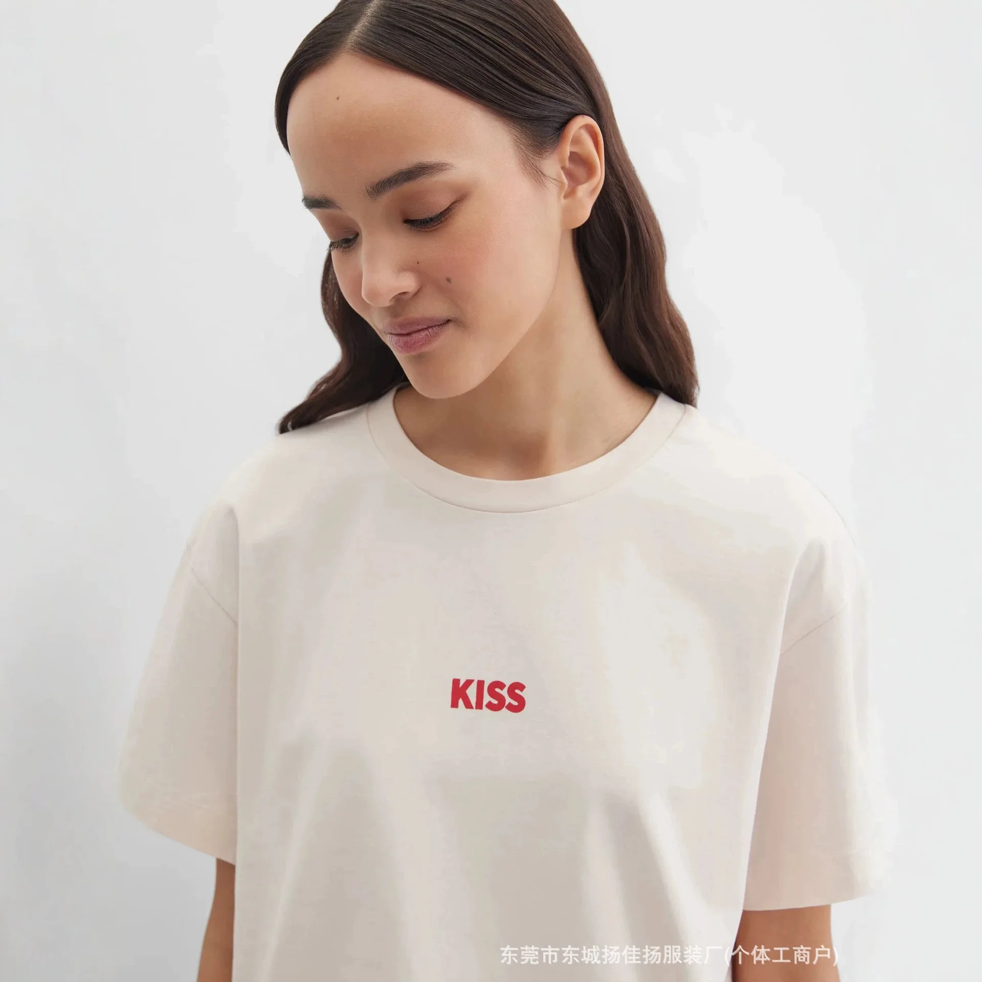 Vintage Letter Lip Print Oversized T Shirt Cream Cotton Y2K Coquette Aesthetic Sweet T Shirt Women Streetwear Casual Y2k Top