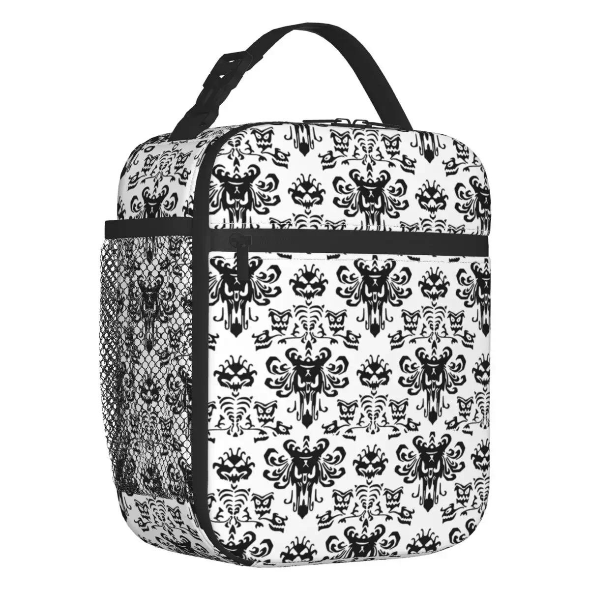 

White Haunted Mansion Resuable Lunch Boxes for Women Halloween Grimace Cooler Thermal Food Insulated Lunch Bag School Children