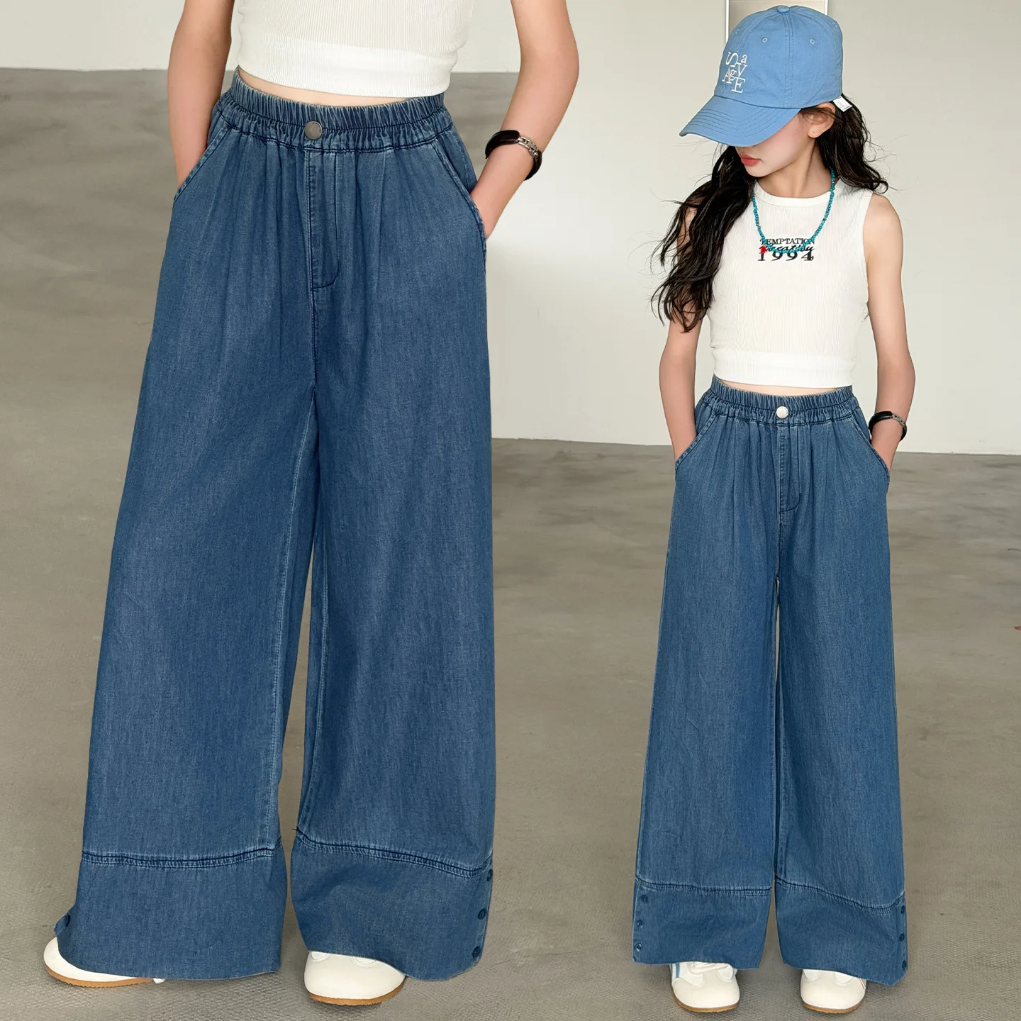 Mädchen Mode Baumwoll-Jeans mit geradem Bein 2026 Neuer Stil Teenager Kinder Sommer Dünne Denim-Hose Weite Beinhose für große Kinder