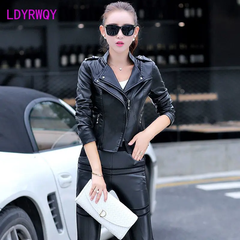 Spring and Autumn New Short PU Leather Coat Women\'s Leather Coat Slim Fit and Slim Coat Women\'s Wear