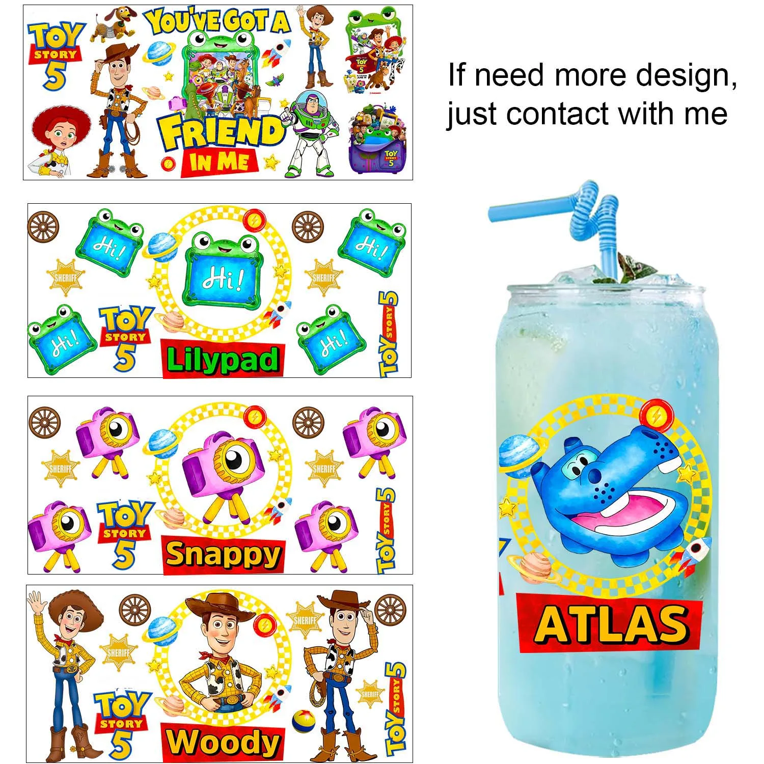 Cute Toys Cartoon Style waterproof peel waterproof DIY Decoration Decals 3D transfers uvdtf stickers 16oz uv dtf cup wraps