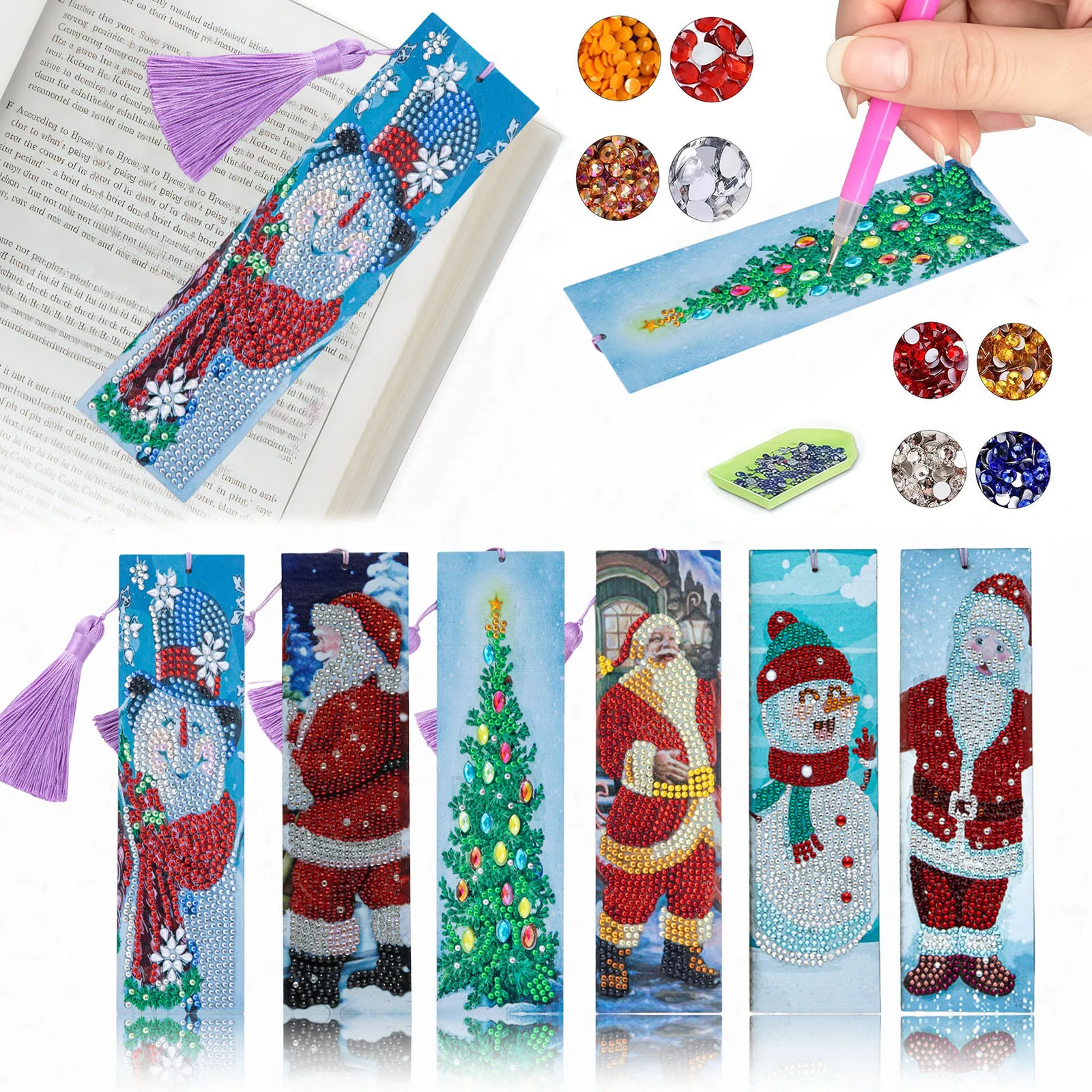 1-Piece Diamond Painting set Bookmark Christmas pattern acrylic Material suitable for School season, Christmas gifts