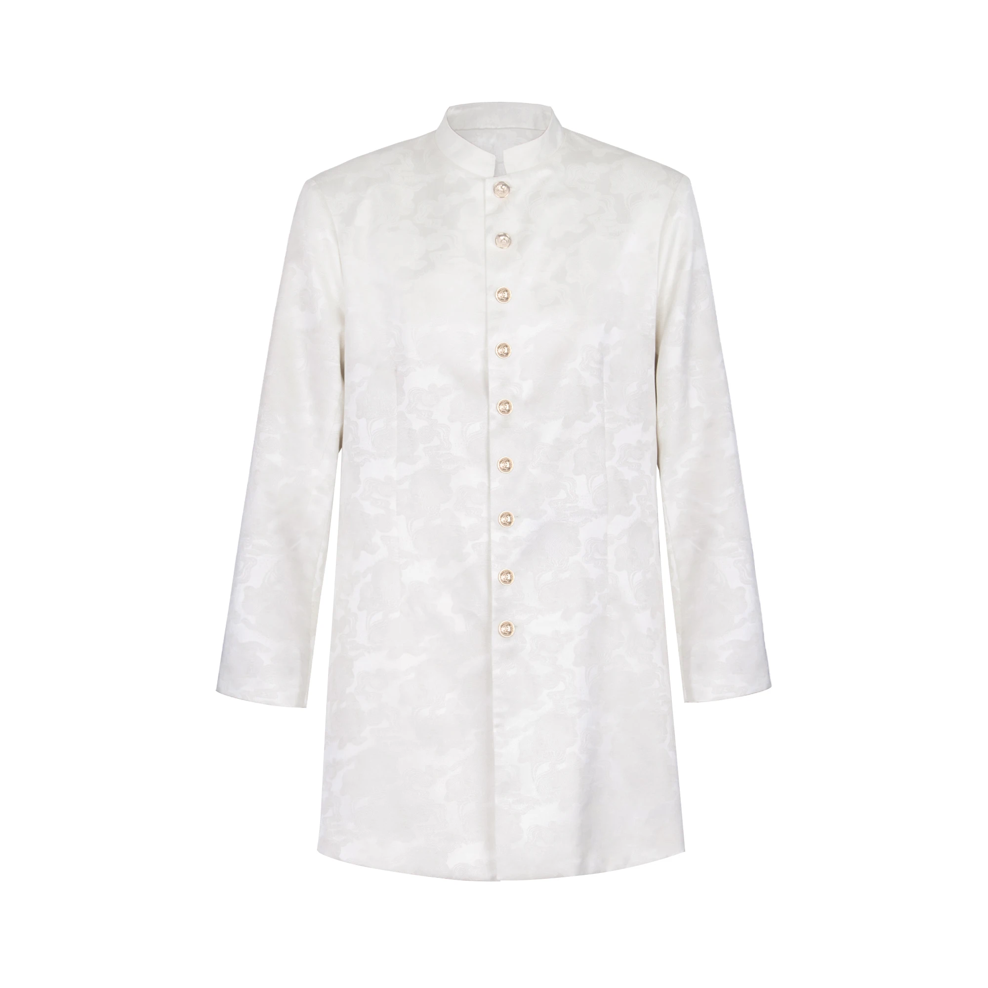 Men's Jacquard Mandarin Collar Long Kurta Mid-Long Tunic Shirt Luxury Embossed Pattern Stand Collar Dress Topfor Wedding WYN2425