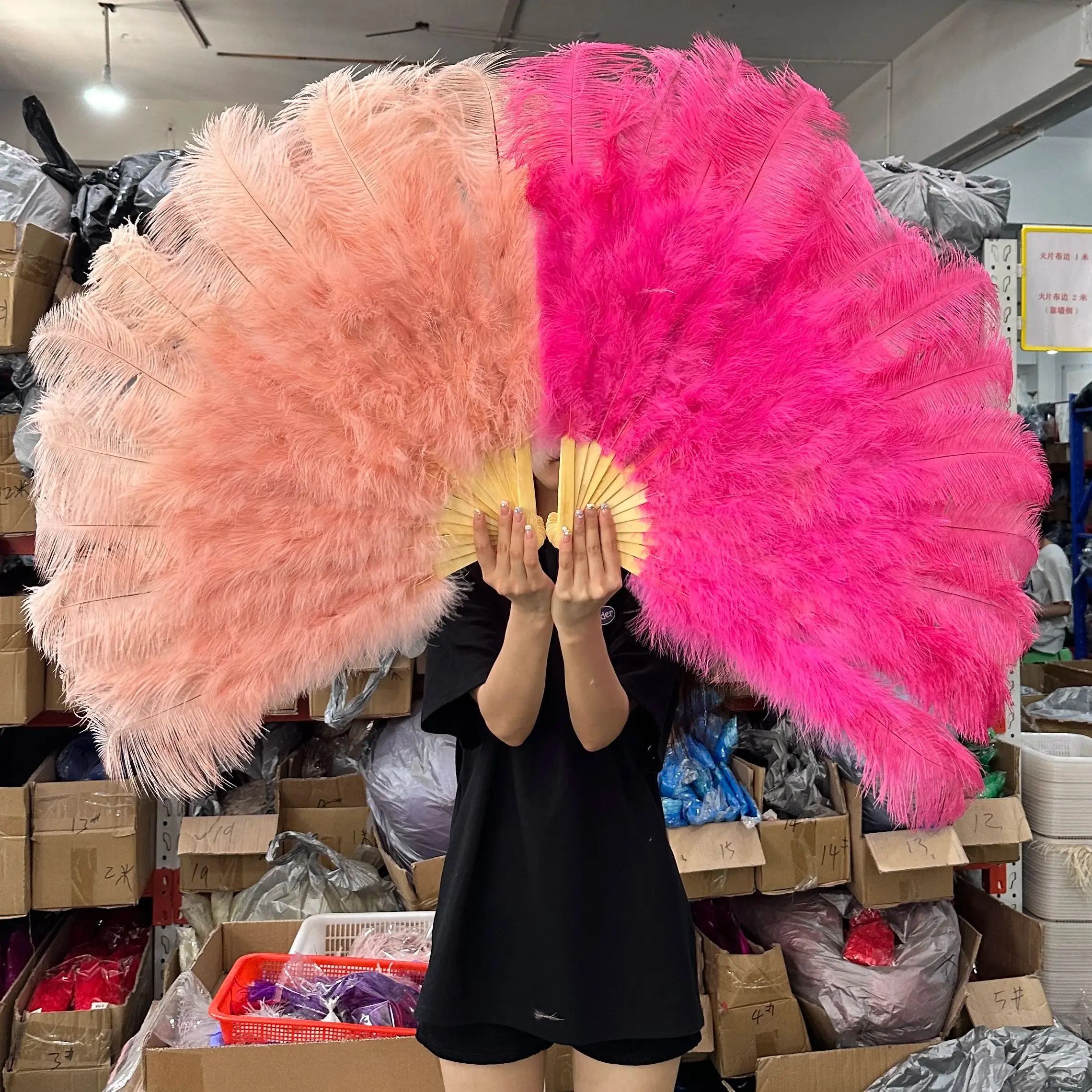 Customized Big Ostrich feather fans 100&130cm Cheep Feather hand fan Stage feather fans for Dance fan 1PC 2PCS feather pink hand