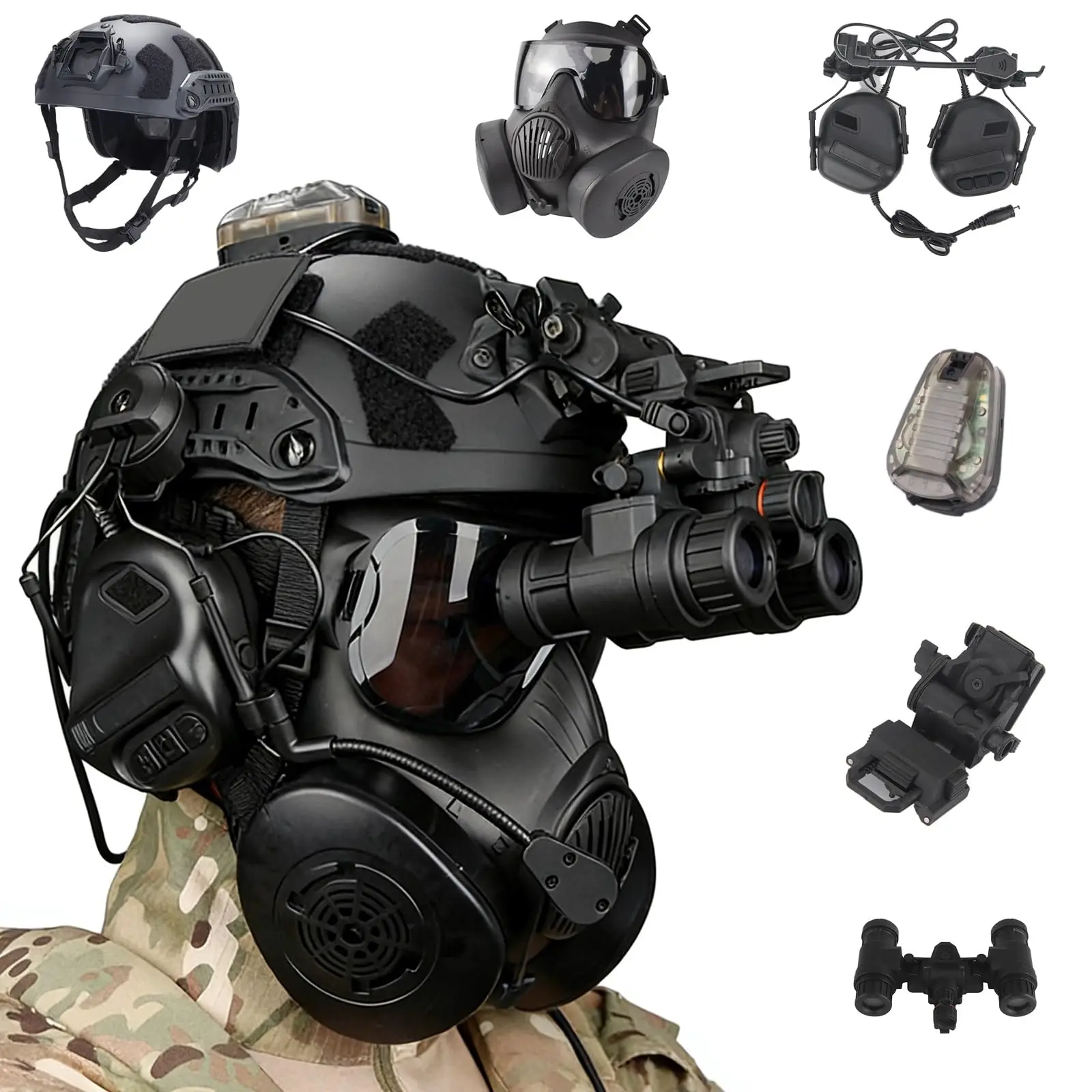 

Tactical Full Helmet Set Gas Mask COD Cos Props with Front-mounted Night Vision Goggle Bracket Military Style Wargame Equipment